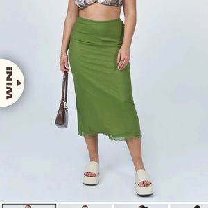 Princess Polly green mesh midi skirt